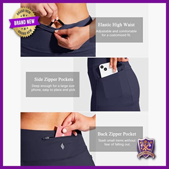 Women's High Waist Athletic Skort with Zipper Pockets Knee Length - Picture 3 of 6